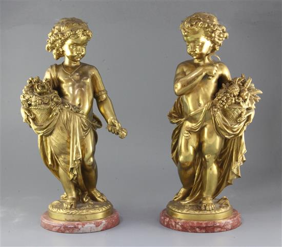 A pair of late 19th century French ormolu figures of putti, height 20.25in.